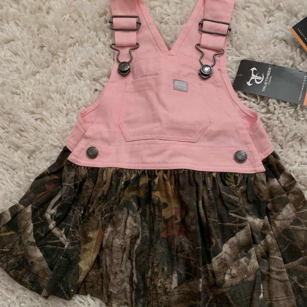 True timber cameo skirted overall with ruffle bloomer